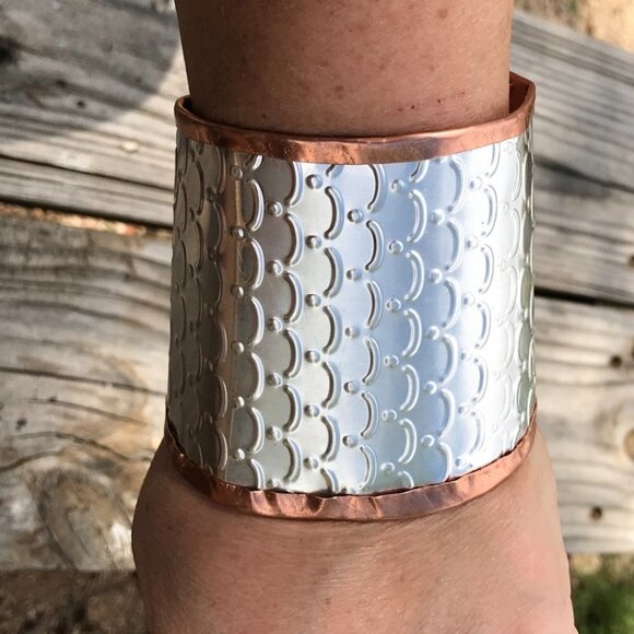 Gladiator Mermaid  Medieval Sterling Silver 925 Copper Cuff Wide Rustic Handmade - Picture 10 of 13